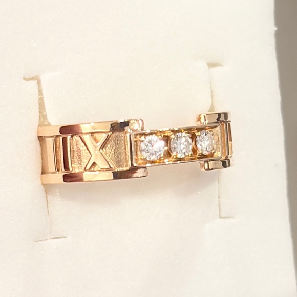 Tiffany & Co. Jewelry - 18K Tiffany Atlas Diamond Ring, 750 Rose Gold, Roman Numerals, Size 6